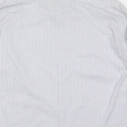 Taylor & Wright Mens Blue Striped Polyester Button-Up Size 21 Collared Button