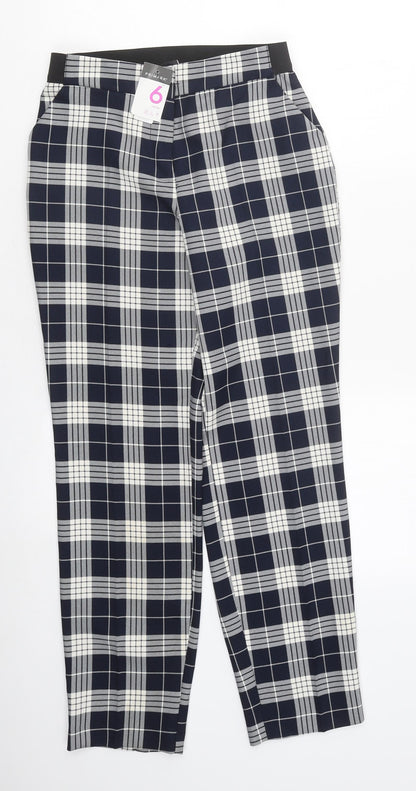 Primark Womens Black Plaid Polyester Trousers Size 6 L35 in Regular Zip