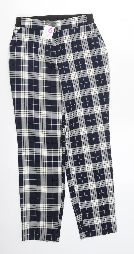 Primark Womens Black Plaid Polyester Trousers Size 6 L35 in Regular Zip