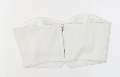Womens UK Size 8 Topshop White Cropped Blouse
