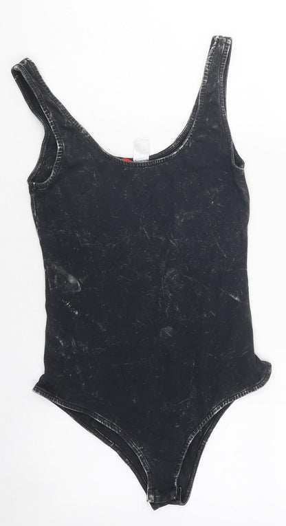 Divided Womens Black Ombré Polyester Bodysuit One-Piece Size S Snap