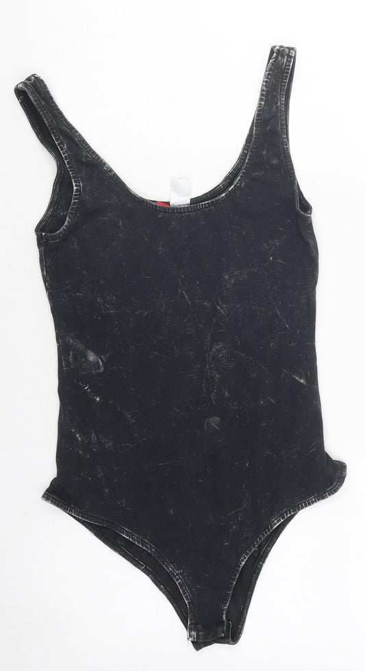 Divided Womens Black Ombré Polyester Bodysuit One-Piece Size S Snap