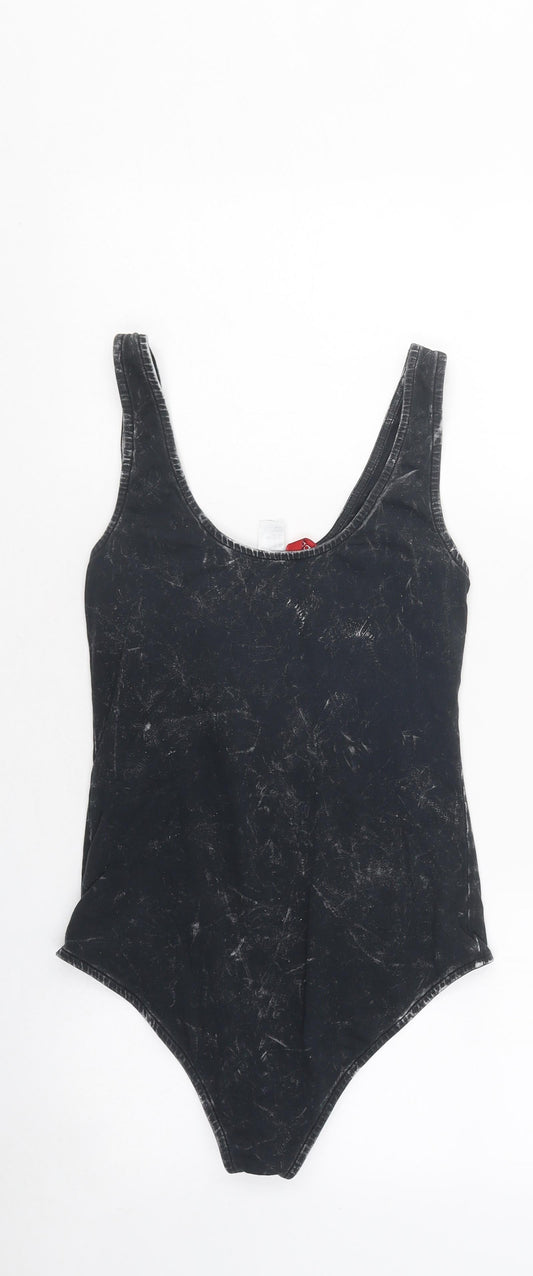 Divided Womens Black Ombré Polyester Bodysuit One-Piece Size S Snap