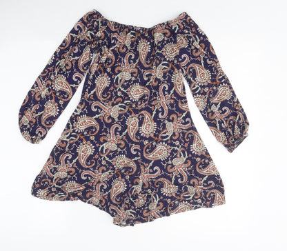 Boohoo Womens Multicoloured Geometric 100% Polyester Playsuit One-Piece Size 10 L9 in Pullover