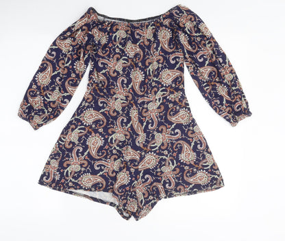 Boohoo Womens Multicoloured Geometric 100% Polyester Playsuit One-Piece Size 10 L9 in Pullover