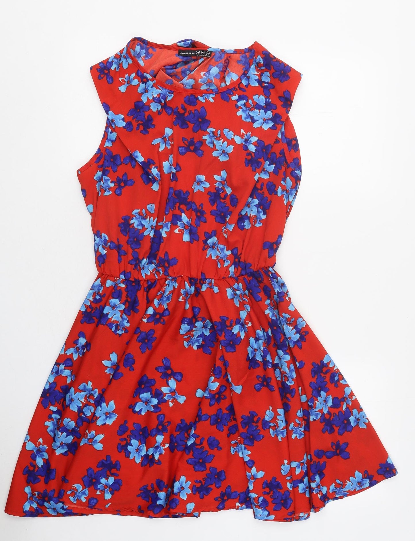 Atmosphere Womens Red Floral Polyester Skater Dress Size 14 Round Neck Pullover