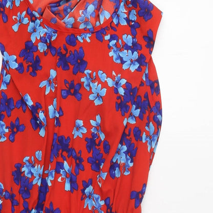 Atmosphere Womens Red Floral Polyester Skater Dress Size 14 Round Neck Pullover