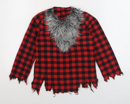 Christys Dress Up Boys Red Gingham Polyester Basic T-Shirt Size 9-10 Years Round Neck Hook & Loop - Werewolf Dress Up