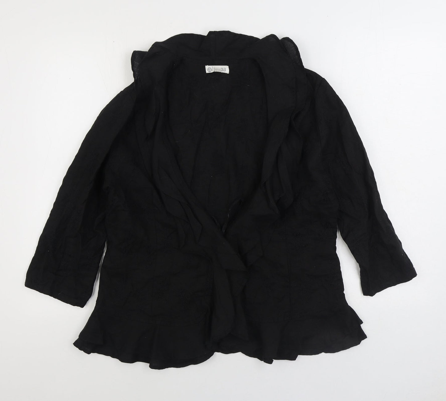 Alterna Womens Black Linen Basic Blouse Size 6 V-Neck