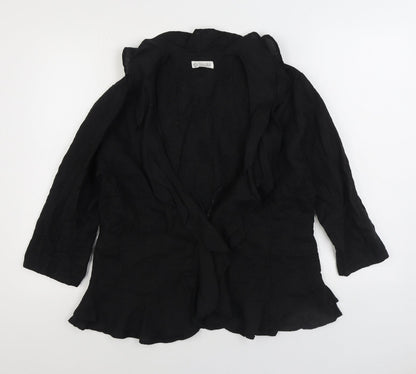 Alterna Womens Black Linen Basic Blouse Size 6 V-Neck