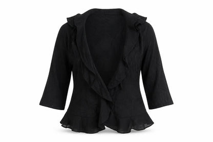 Alterna Womens Black Linen Basic Blouse Size 6 V-Neck