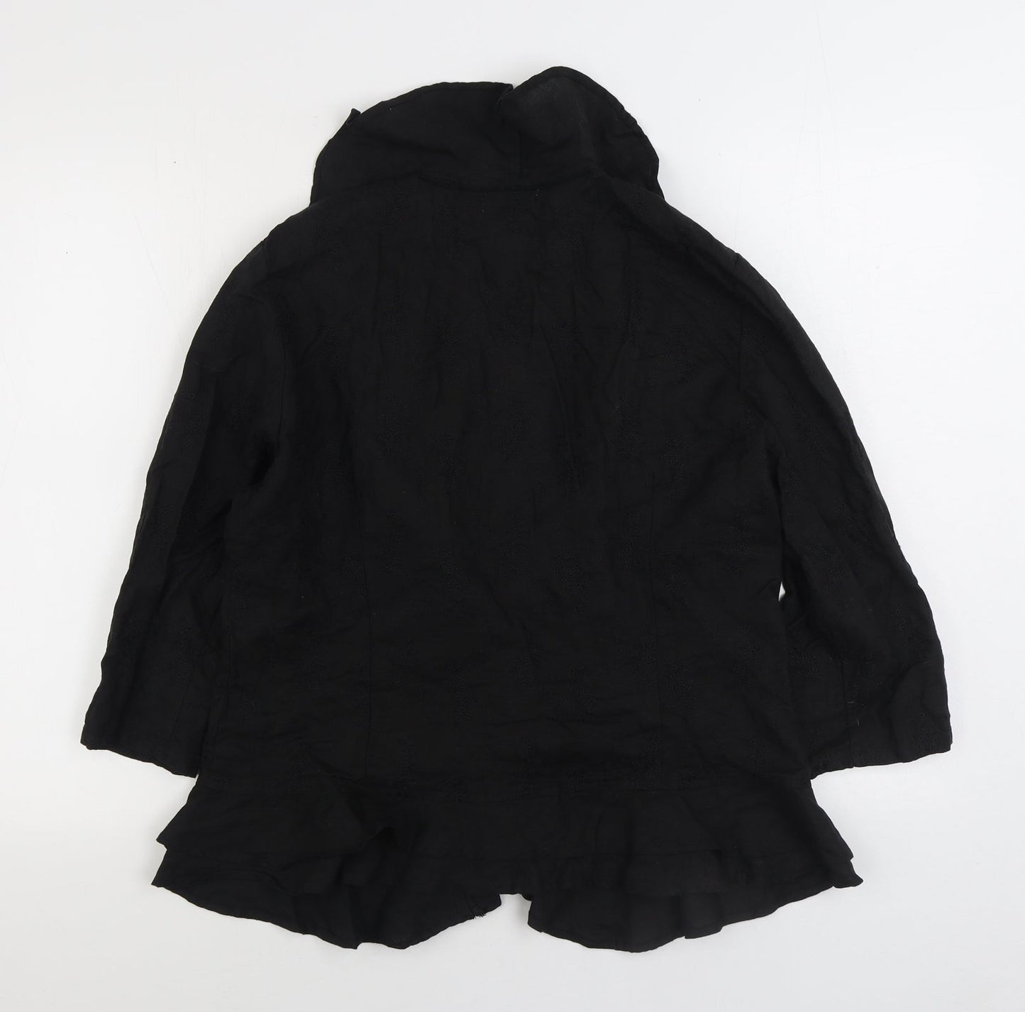 Alterna Womens Black Linen Basic Blouse Size 6 V-Neck