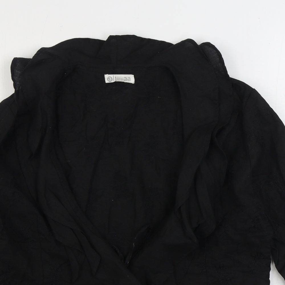 Alterna Womens Black Linen Basic Blouse Size 6 V-Neck