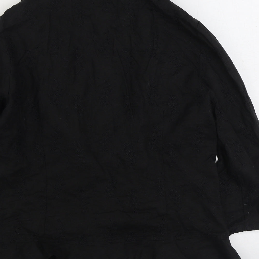 Alterna Womens Black Linen Basic Blouse Size 6 V-Neck