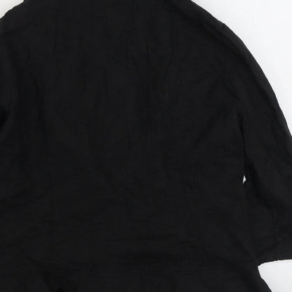 Alterna Womens Black Linen Basic Blouse Size 6 V-Neck