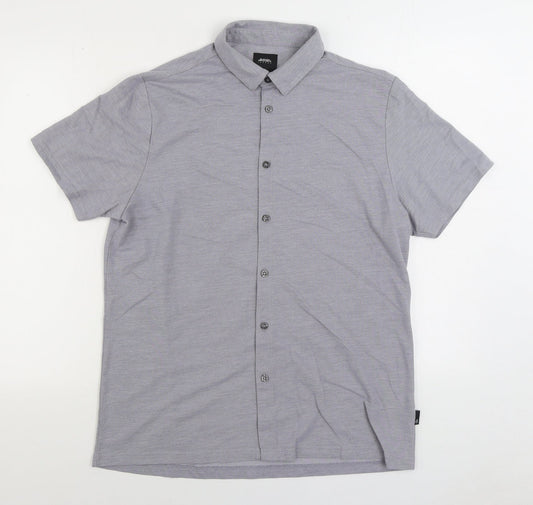 Burton Menswear Mens Grey Polyester Polo Size L V-Neck Button