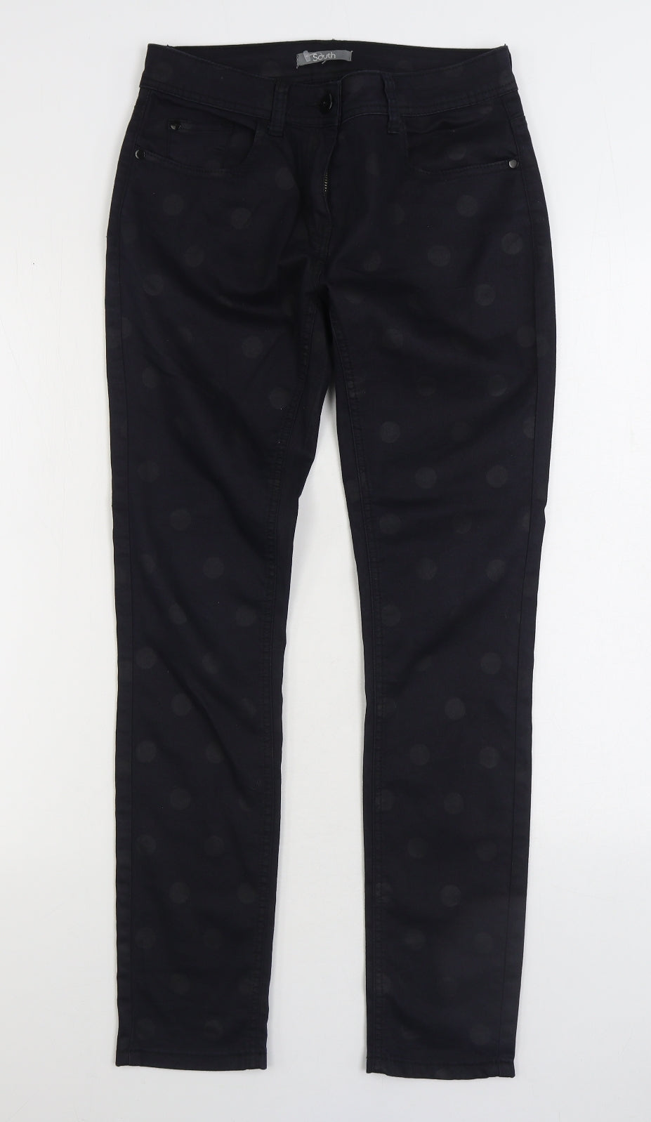 South Womens Black Polka Dot Cotton Straight Jeans Size 10 L29 in Regular Zip