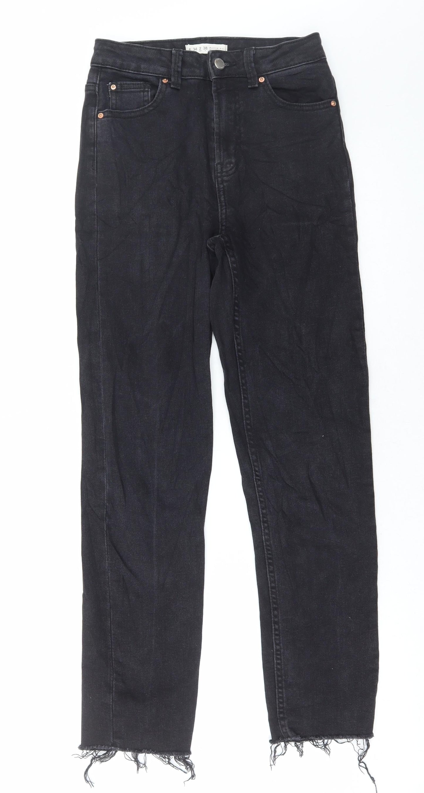 Denim & Co. Womens Black Cotton Straight Jeans Size 6 L28 in Regular Button