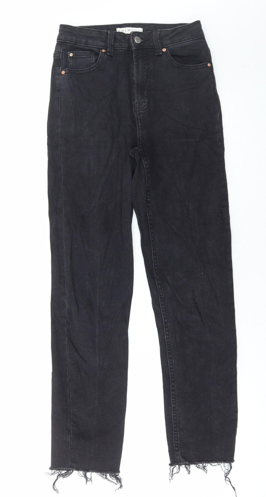 Denim & Co. Womens Black Cotton Straight Jeans Size 6 L28 in Regular Button