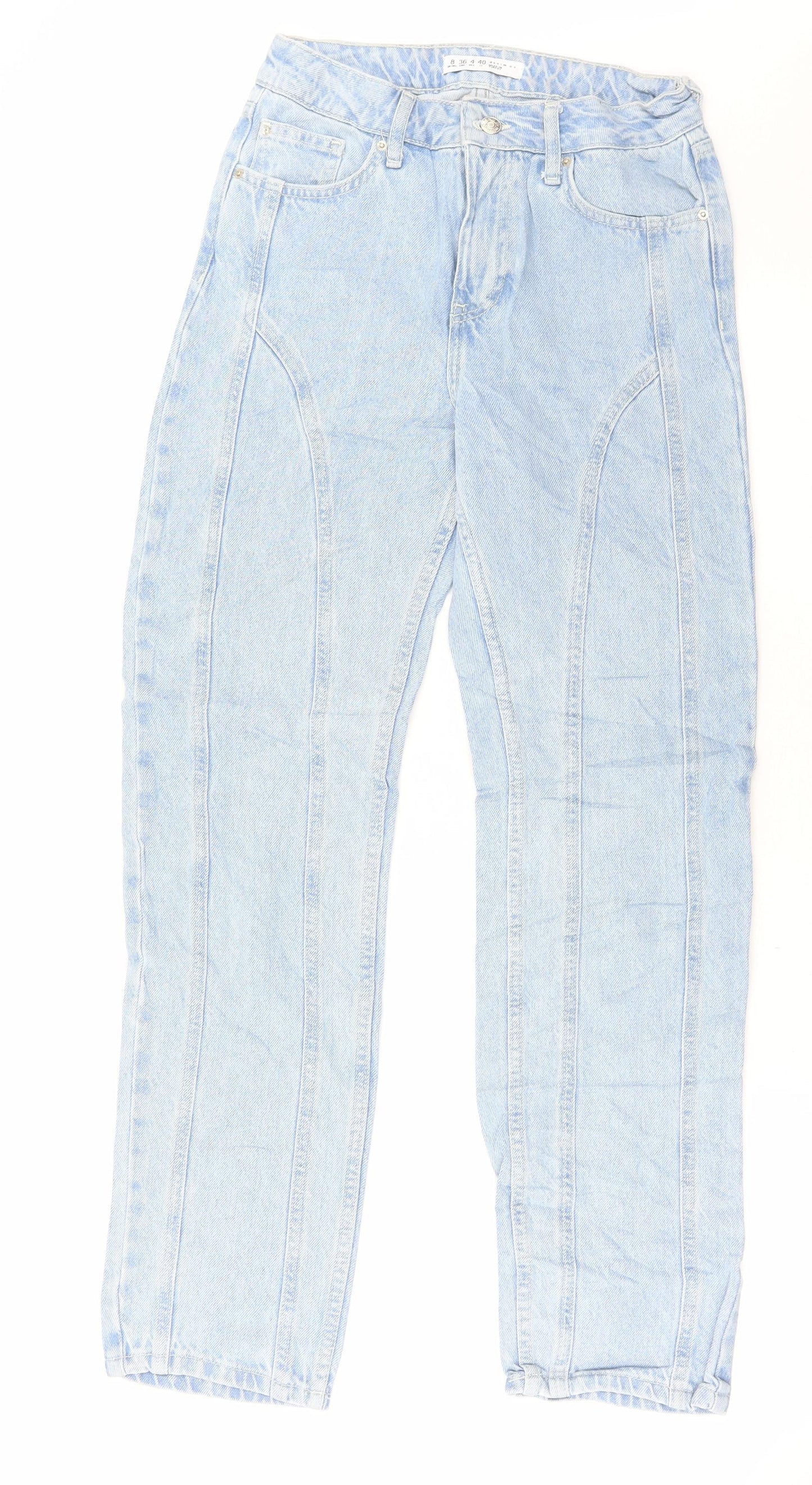 Denim & Co. Womens Blue Cotton Straight Jeans Size 8 L31.5 in Regular Button