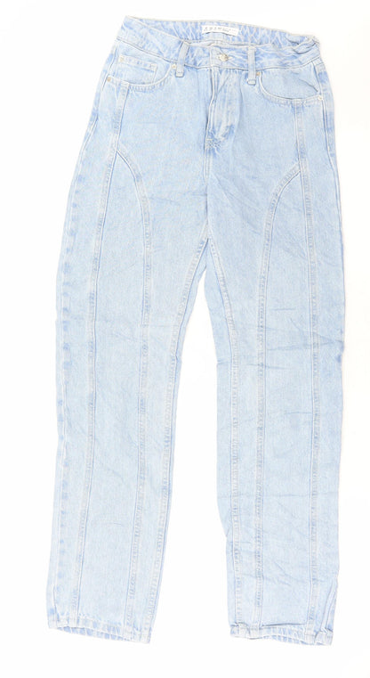 Denim & Co. Womens Blue Cotton Straight Jeans Size 8 L31.5 in Regular Button