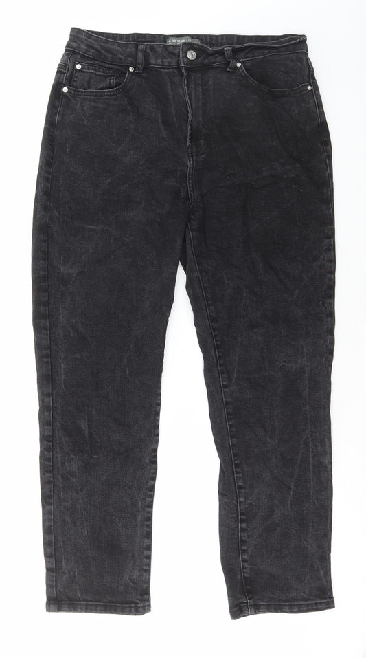 Denim & Co. Womens Grey Cotton Straight Jeans Size 14 L27 in Regular Button