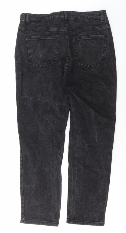 Denim & Co. Womens Grey Cotton Straight Jeans Size 14 L27 in Regular Button