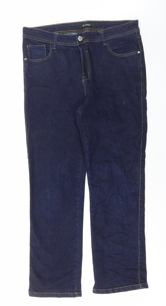 Evans Womens Blue Cotton Straight Jeans Size 36 in L29 in Regular Button