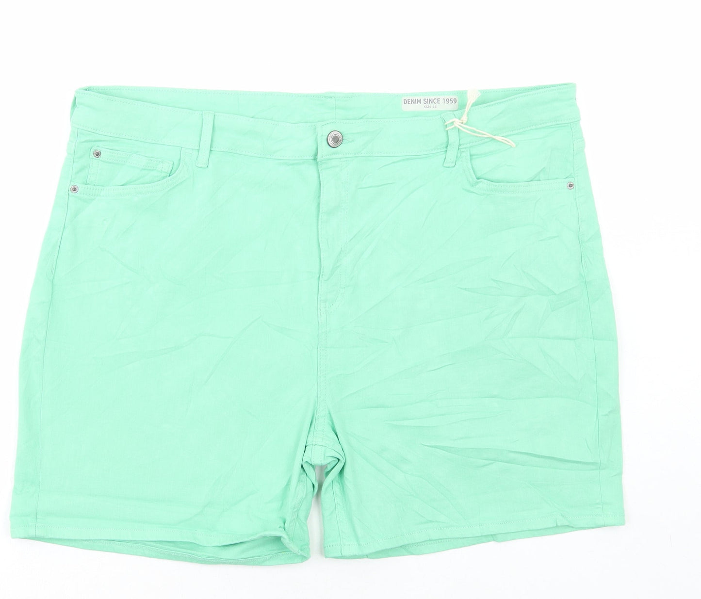 Marks and Spencer Womens Green Cotton Bermuda Shorts Size 22 L6 in Regular Button