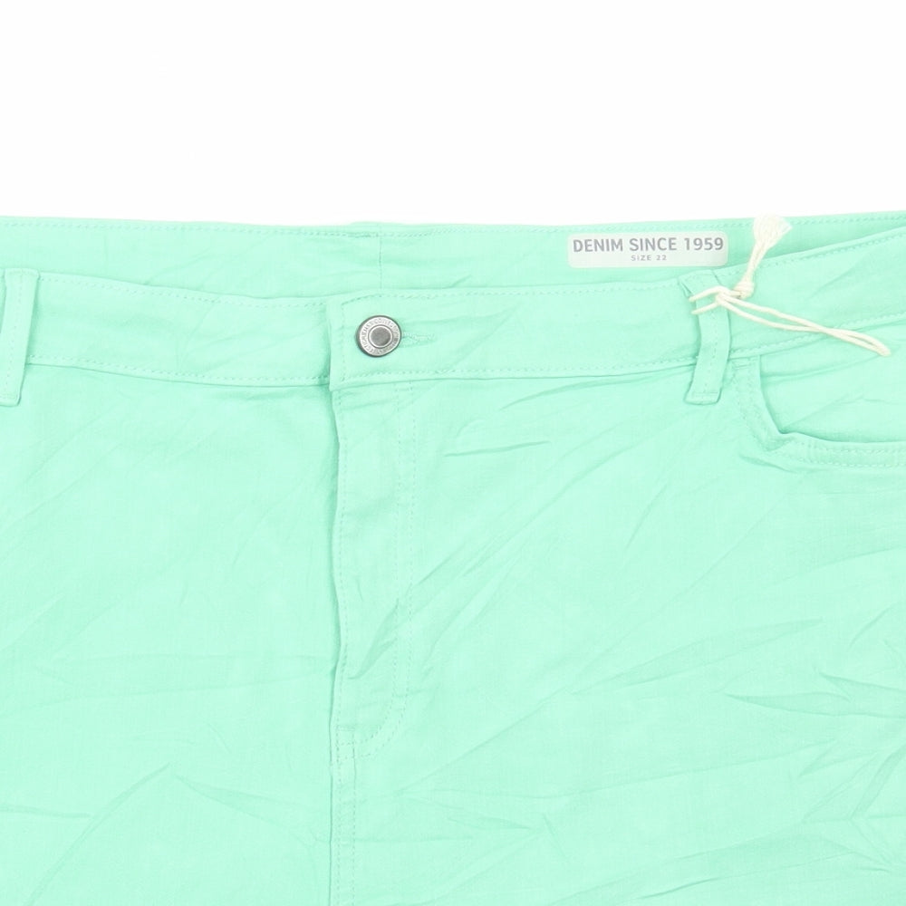 Marks and Spencer Womens Green Cotton Bermuda Shorts Size 22 L6 in Regular Button
