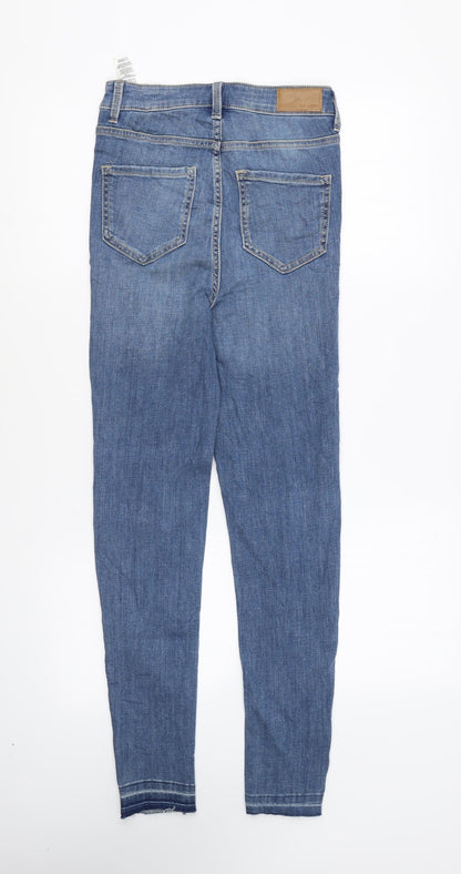 Marks and Spencer Womens Blue Cotton Skinny Jeans Size 6 L28 in Regular Zip
