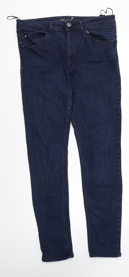 Per Una Womens Blue Cotton Skinny Jeans Size 6 L29 in Regular Zip