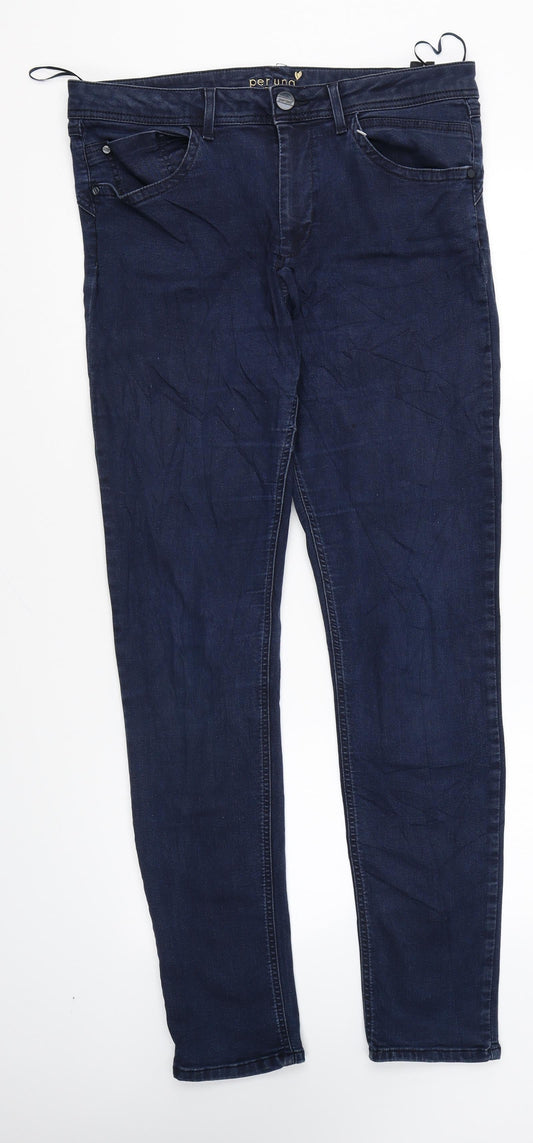 Per Una Womens Blue Cotton Skinny Jeans Size 6 L29 in Regular Zip