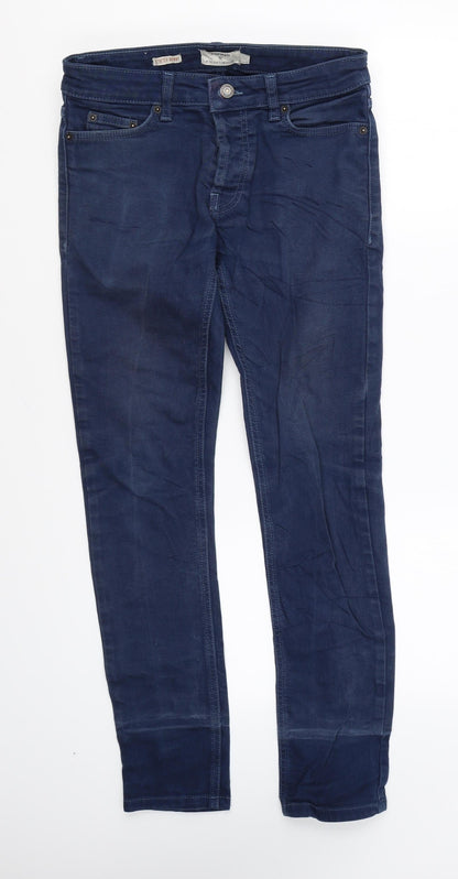 Topman Mens Blue Cotton Skinny Jeans Size 28 in L27 in Regular Zip
