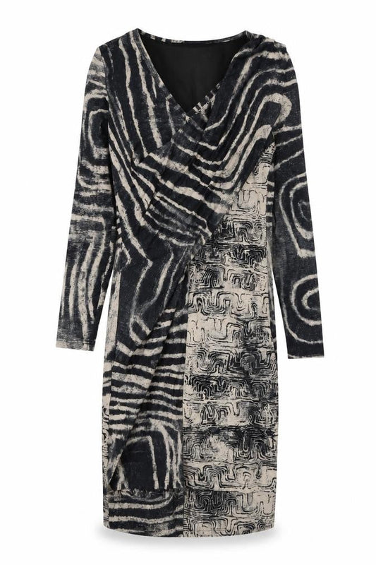 Ariana Womens Beige Geometric Viscose Pencil Dress Size S V-Neck Pullover