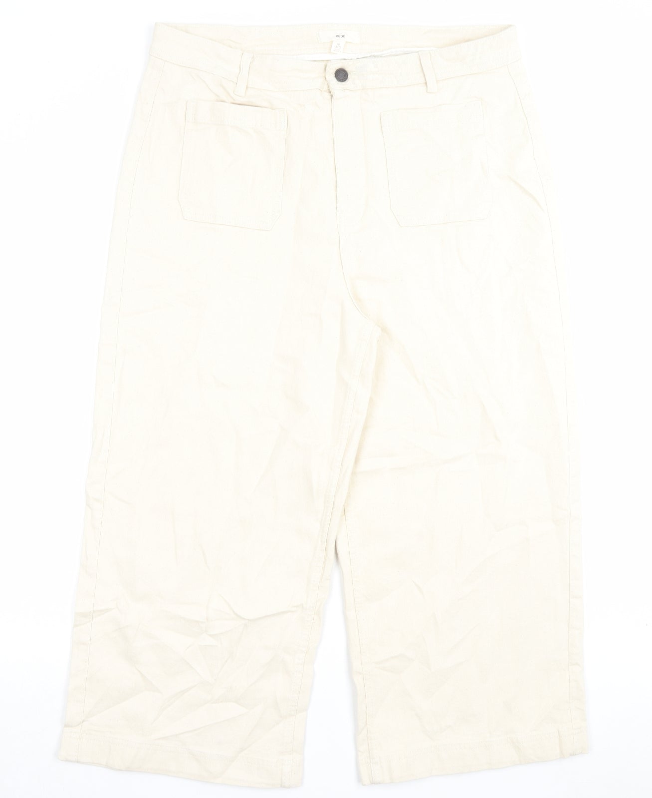 Womens UK Size 18 Marks and Spencer Regular Fit Wide-Leg Ivory Jeans