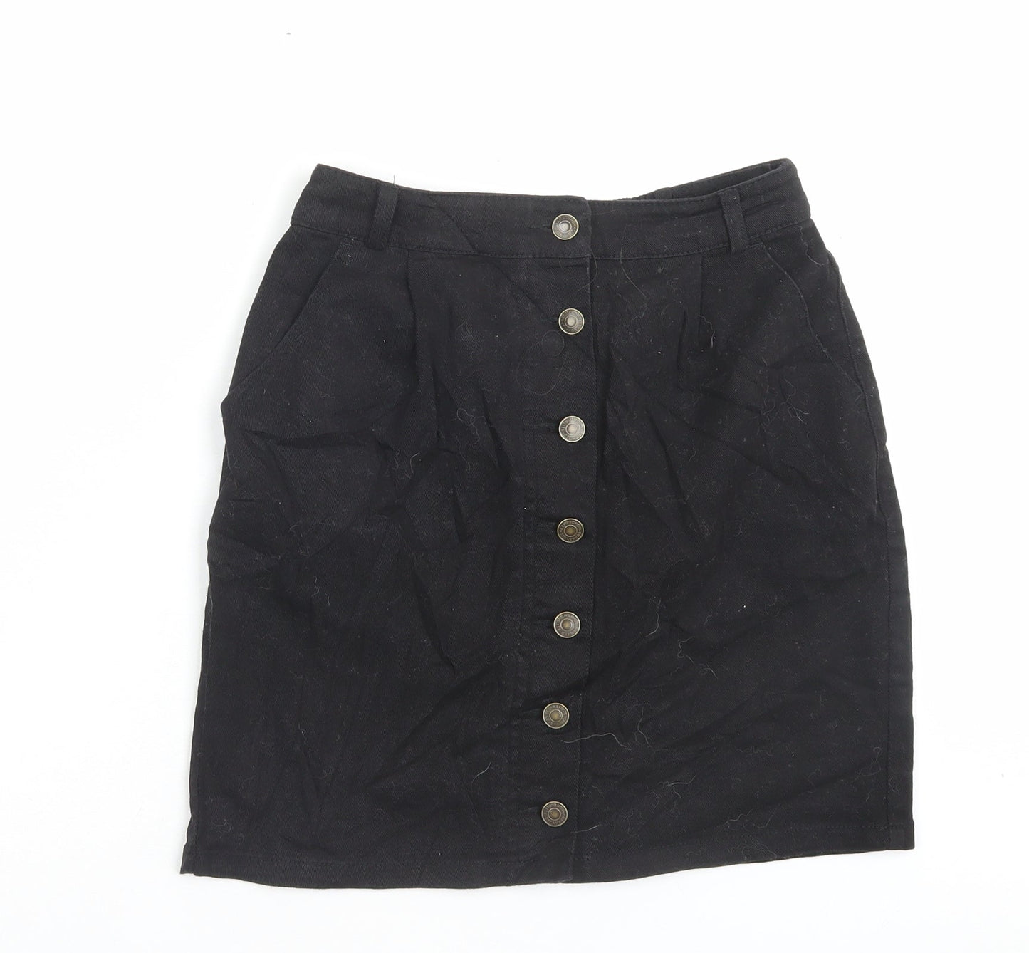 Ingni Womens Black Cotton A-Line Skirt Size M Button
