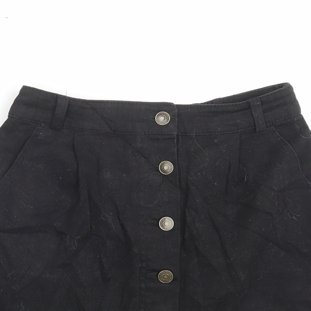 Ingni Womens Black Cotton A-Line Skirt Size M Button