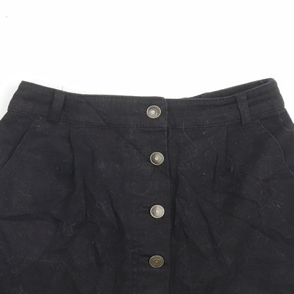 Ingni Womens Black Cotton A-Line Skirt Size M Button