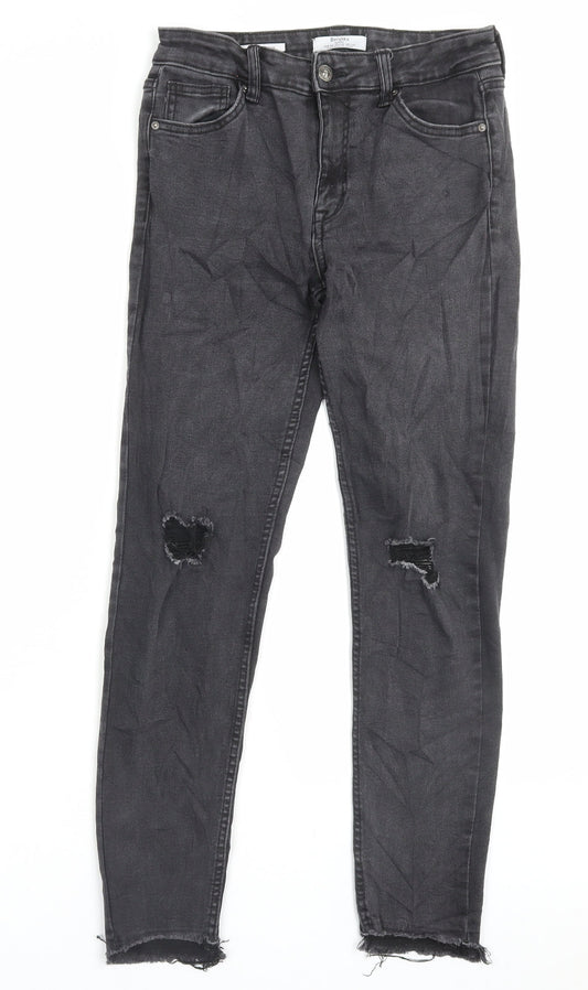 Bershka Womens Black Cotton Skinny Jeans Size 10 L27 in Regular Button