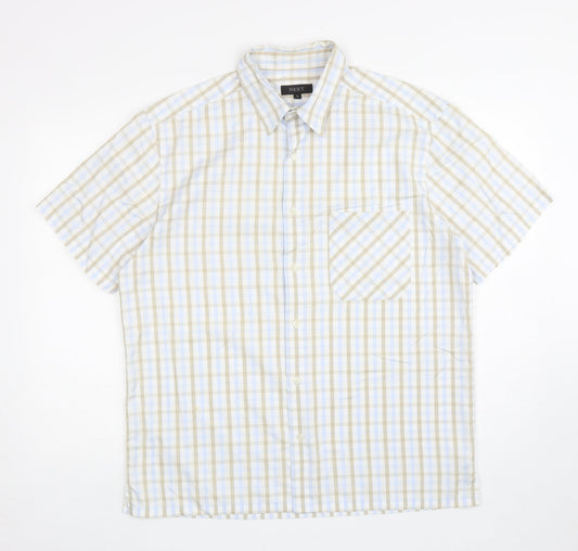 Mens UK Size L NEXT White  Button-Up Short Sleeve Casual Shirt