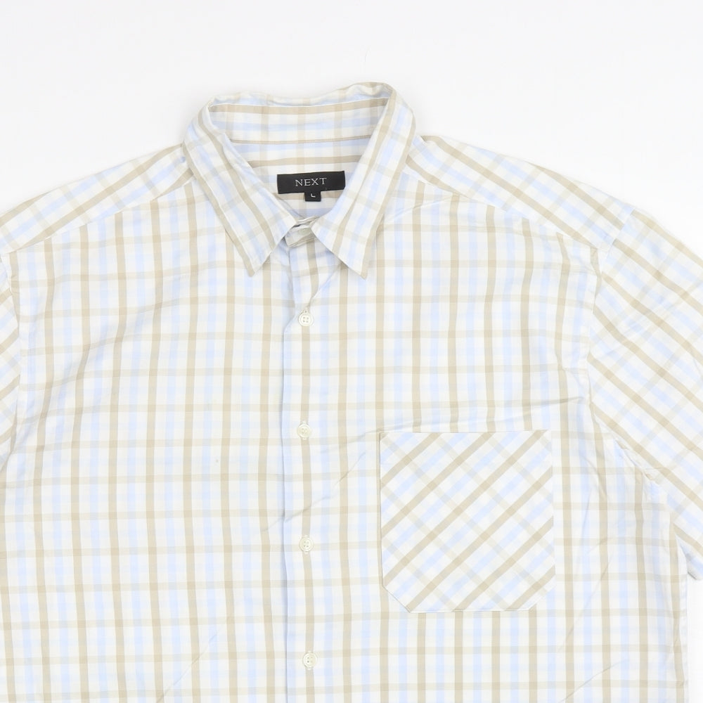 Mens UK Size L NEXT White  Button-Up Short Sleeve Casual Shirt