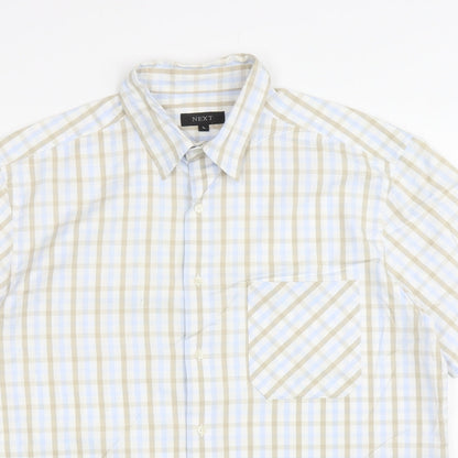 Mens UK Size L NEXT White  Button-Up Short Sleeve Casual Shirt