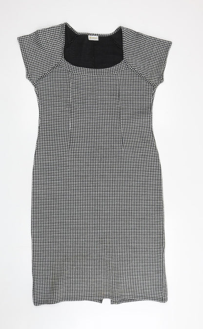 Roman Womens Black Houndstooth Acrylic Pencil Dress Size S Scoop Neck Pullover