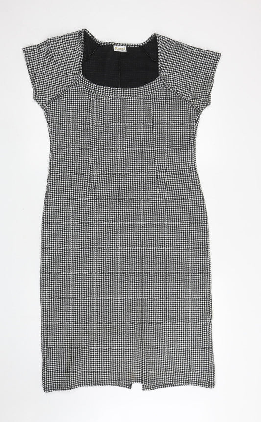 Roman Womens Black Houndstooth Acrylic Pencil Dress Size S Scoop Neck Pullover