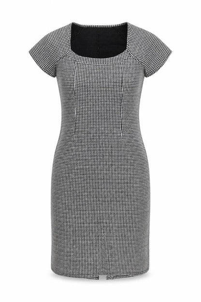 Roman Womens Black Houndstooth Acrylic Pencil Dress Size S Scoop Neck Pullover