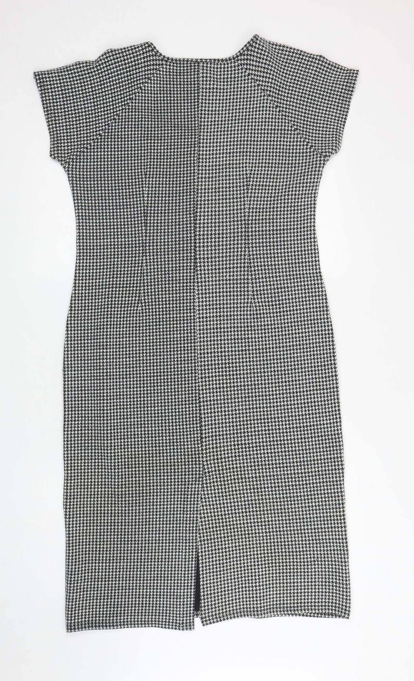 Roman Womens Black Houndstooth Acrylic Pencil Dress Size S Scoop Neck Pullover