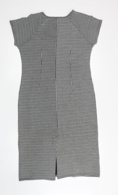Roman Womens Black Houndstooth Acrylic Pencil Dress Size S Scoop Neck Pullover