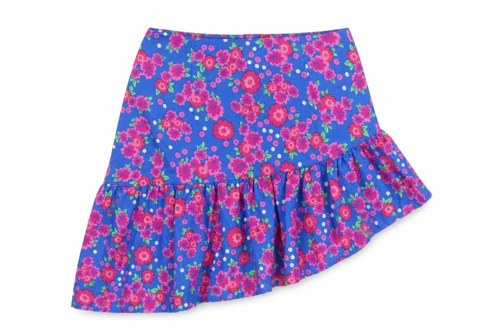 Boohoo Womens Blue Floral Polyester Skater Skirt Size 10 Zip