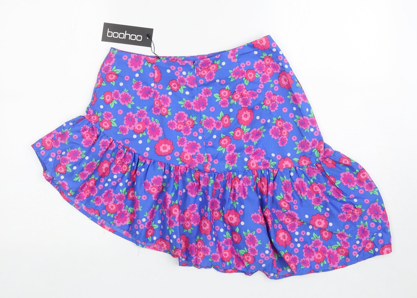 Boohoo Womens Blue Floral Polyester Skater Skirt Size 10 Zip